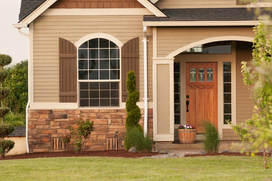 Close-up of weather-resistant window trim and hardware installed for Florida humidity